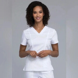 NWT Cherokee Workwear Modern Classic V-Neck White Scrub Top Size Large